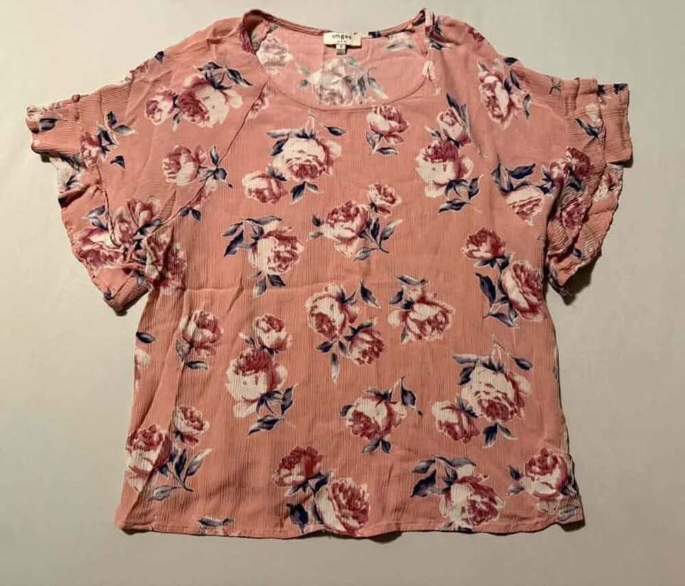 Umgee Floral Blouse Size S Pink Ruffle Sleeves